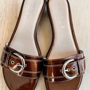 Connie Women's Shiny Brown Buckle Sandals